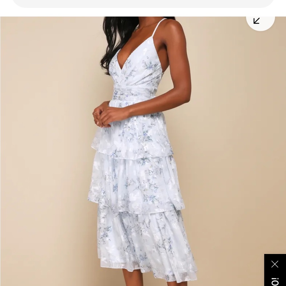 Lulu's White and Blue Floral Midi Dress